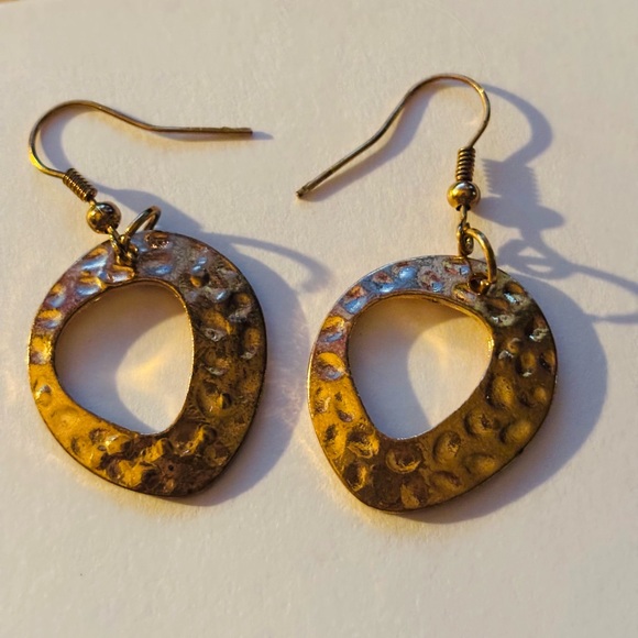 Jewelry - Vintage estate sale Hammered Gold-Tone Open Drop Earrings -